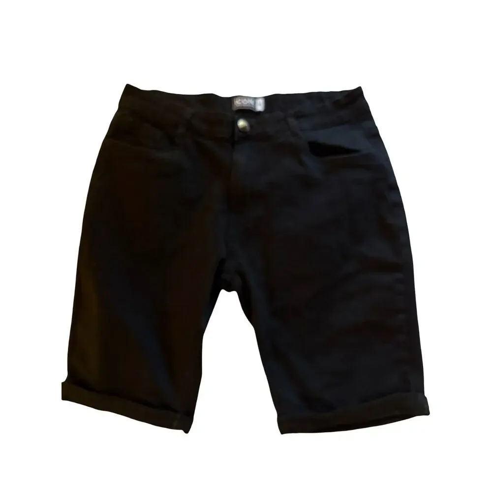 ICON Amsterdam Shorts Mens Size 34 Black Cotton Chino Shorts Cuffed Stretch EUC